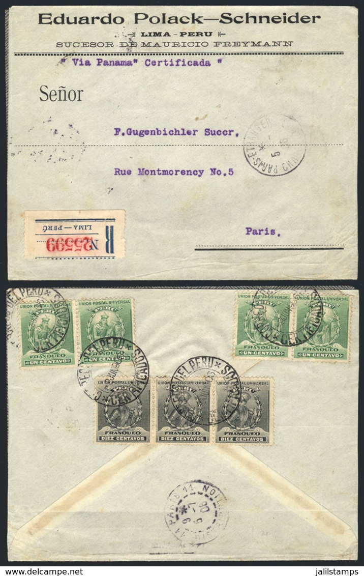 PERU: Registered Envelope Of The Stamp And Coin Dealer Eduardo Polack (opened On 3 Sides For Display), Sent From Lima To - Perú