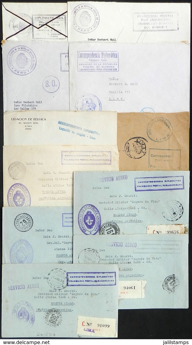 PERU: 11 Covers Posted By The Embassies Of Various Countries In Lima Between 1931 And 1961, All With Diplomatic Postal F - Peru