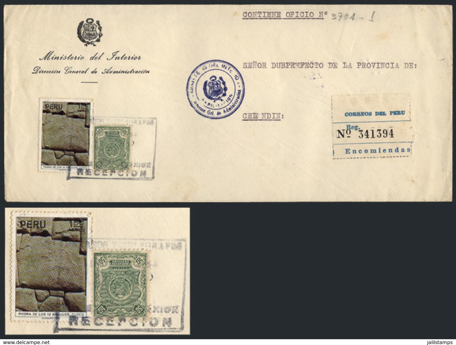 PERU: Official Cover Of The Ministry Of The Interior Sent From Cajamarca To Celendin On 15/NO/1972 With Interesting Post - Peru