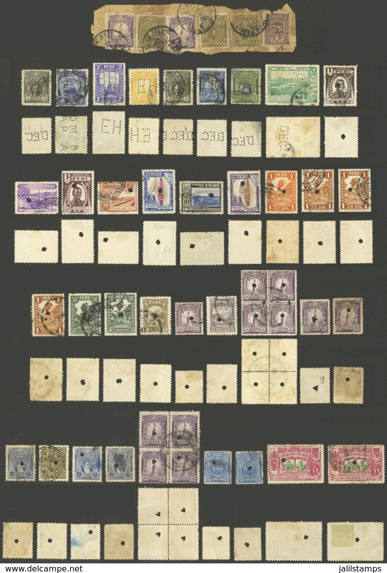 PERU: PERFINS And PUNCH HOLES: Lot Of Stamps With Commercial Perfins And Punch Holes Used To Cancel Parcel Posts, Some W - Peru