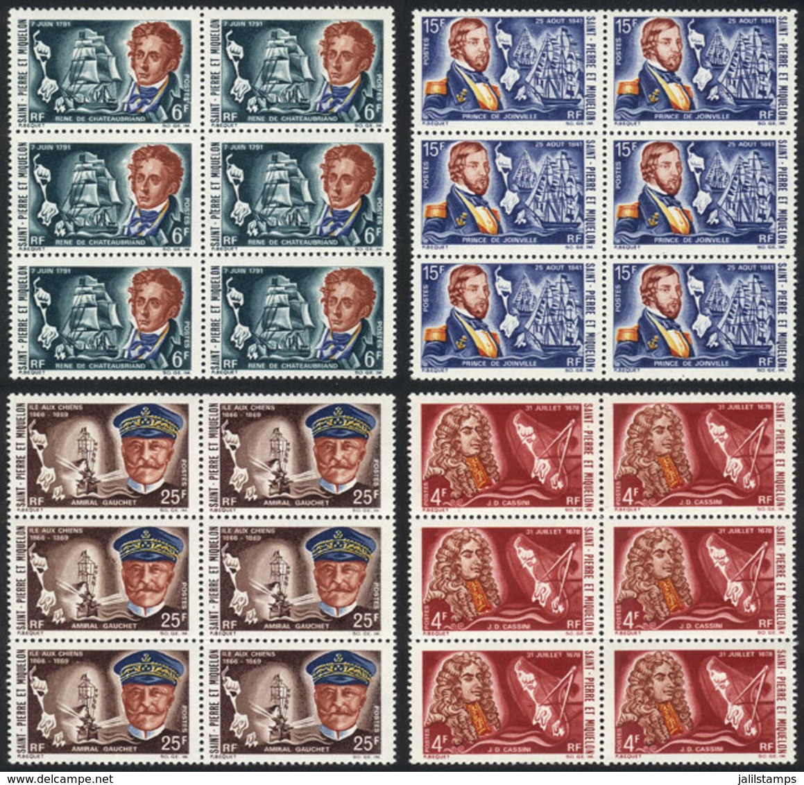 ST. PIERRE ET MIQUELON: Yvert 380/383, 1968 Ships And Sailors, Compl. Set Of 4 Values In Blocks Of 6, MNH, Excellent Qua - Other & Unclassified