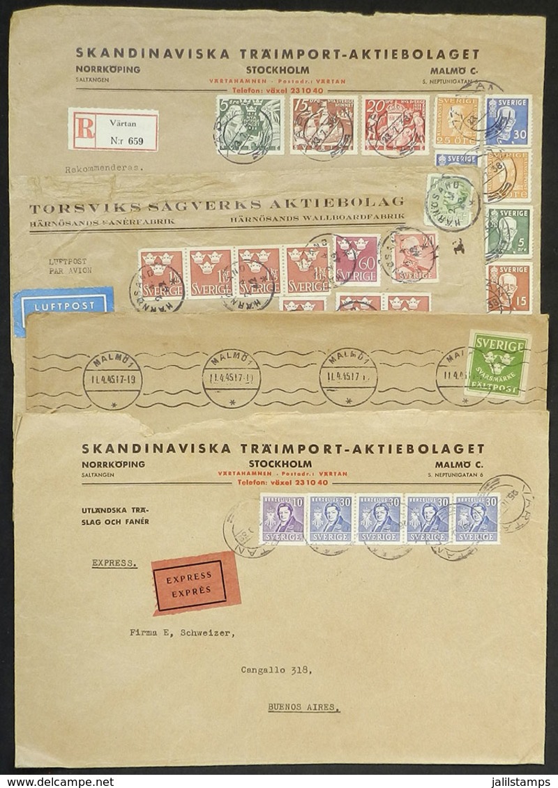 SWEDEN: 4 Covers Used Between 1938 And 1945 (3 Sent To Argentina), Interesting Postages, One With Minor Defect In One St - Otros & Sin Clasificación