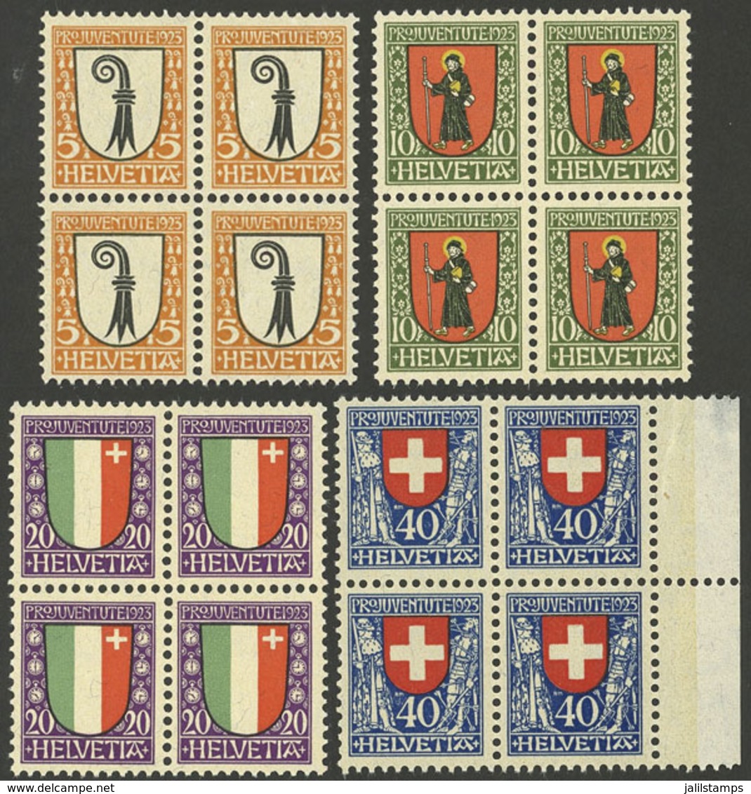 SWITZERLAND: Yvert 192/195, 1923 Pro Juventute (coat Of Arms), Cmpl. Set Of 4 Values In MNH Blocks Of 4, Superb! - Other & Unclassified