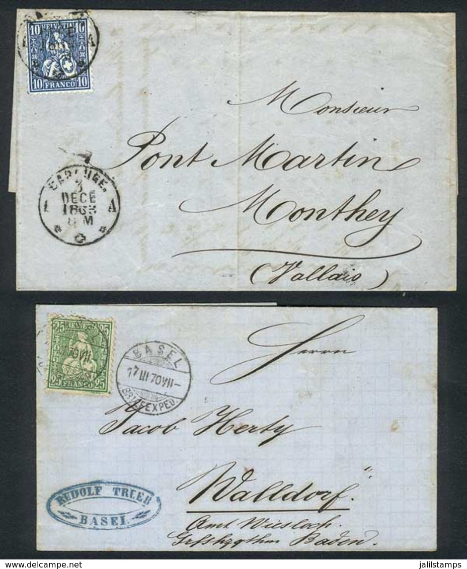 SWITZERLAND: 2 Folded Covers Used In 1865 And 1870, Very Fine Quality! - Other & Unclassified