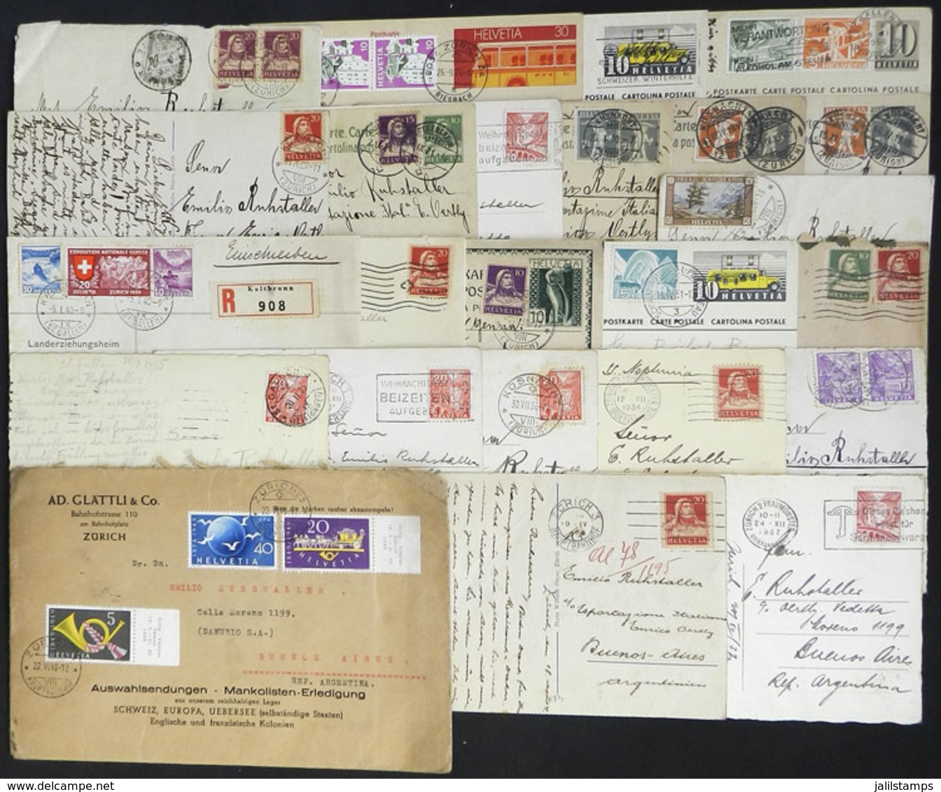 SWITZERLAND: 24 Covers, Cards, Etc. Used Between Circa 1919 And 1960, Most Sent To Argentina, Some Nice Postages! - Other & Unclassified