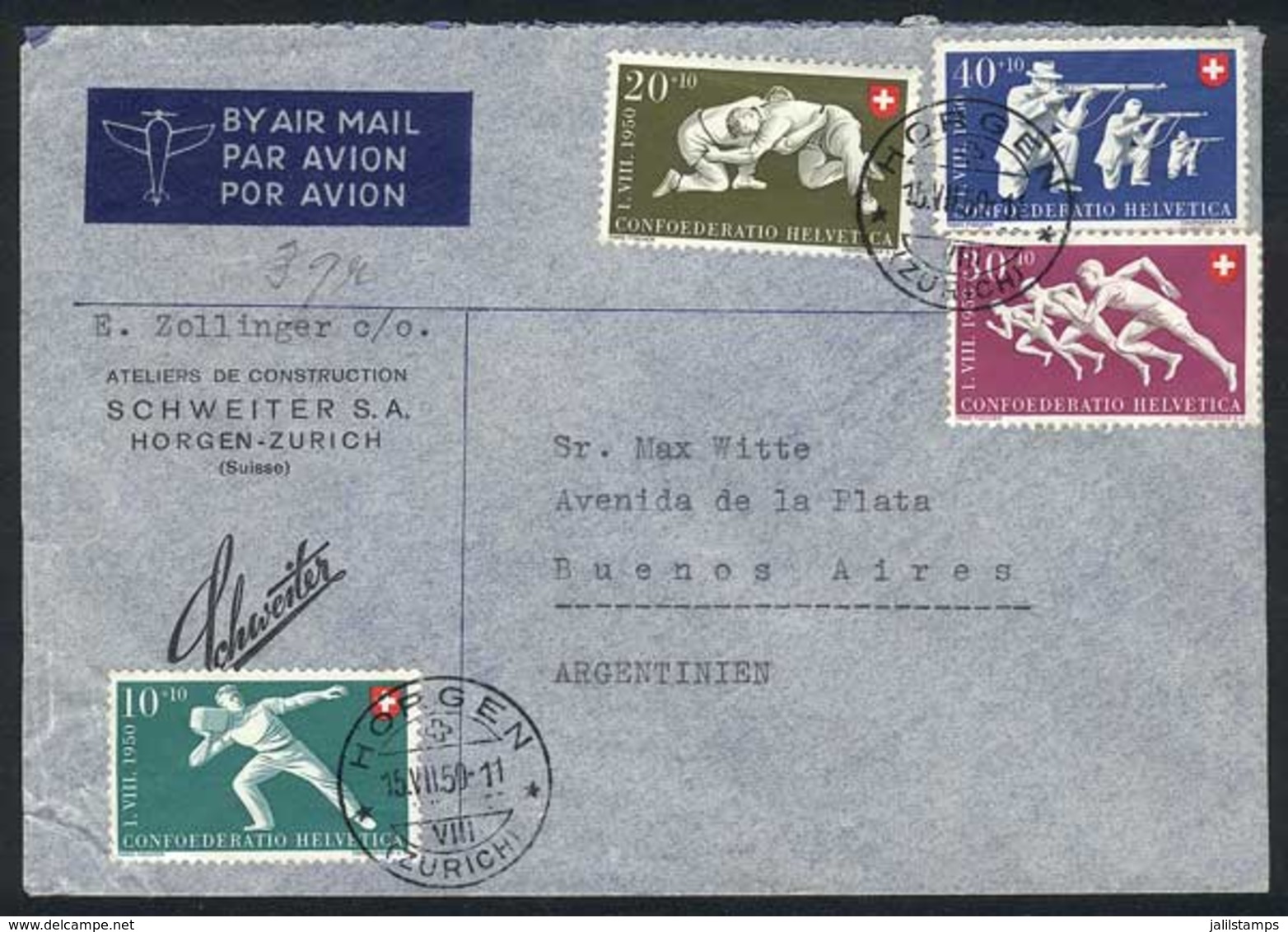 SWITZERLAND: Cover Franked By Sc.B191/5, Sent To Argentina On 15/JUL/1950, Excellent Quality! - Autres & Non Classés