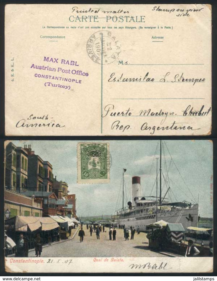 TURKEY: Postcard (view Of The Quay Of Galata, Constantinople) With Postage Of Printed Matter Sc.P50, Sent To Puerto Madr - Andere & Zonder Classificatie