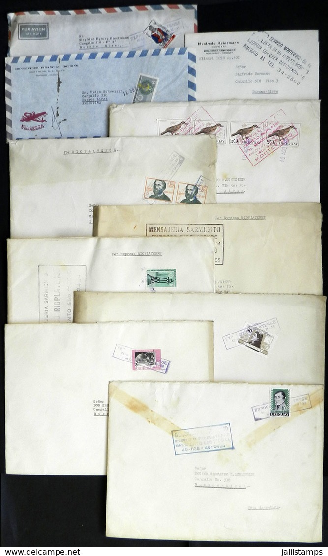 URUGUAY: 10 Covers Sent From Montevideo To Buenos Aires Between 1965 And 1970, All By Messenger Service, With Franking ( - Uruguay