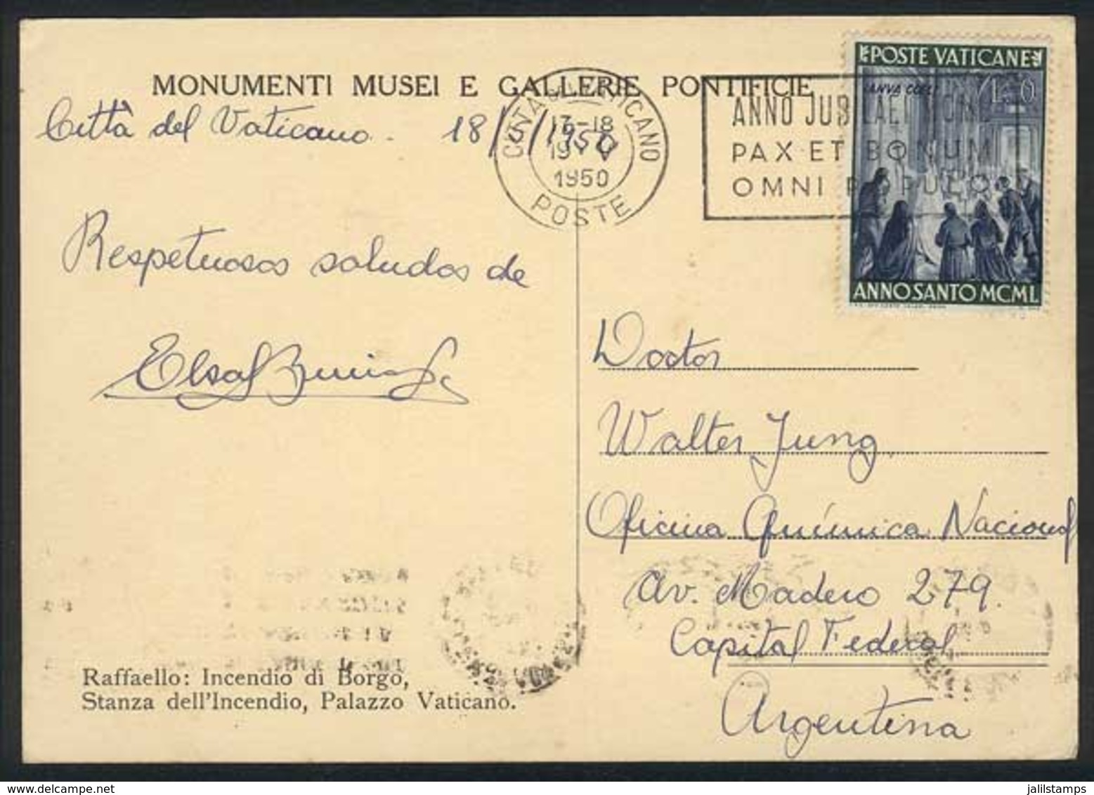 VATICAN: Postcard Sent To Argentina On 19/MAY/1950, VF Quality! - Andere & Zonder Classificatie