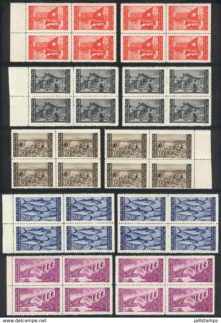 YUGOSLAVIA - ISTRIA: Yvert 34 + 35B + 36B + 38 + 39B, 2 MNH Blocks Of 4 Of Each Value, Excellent Quality, Catalog Value  - Other & Unclassified