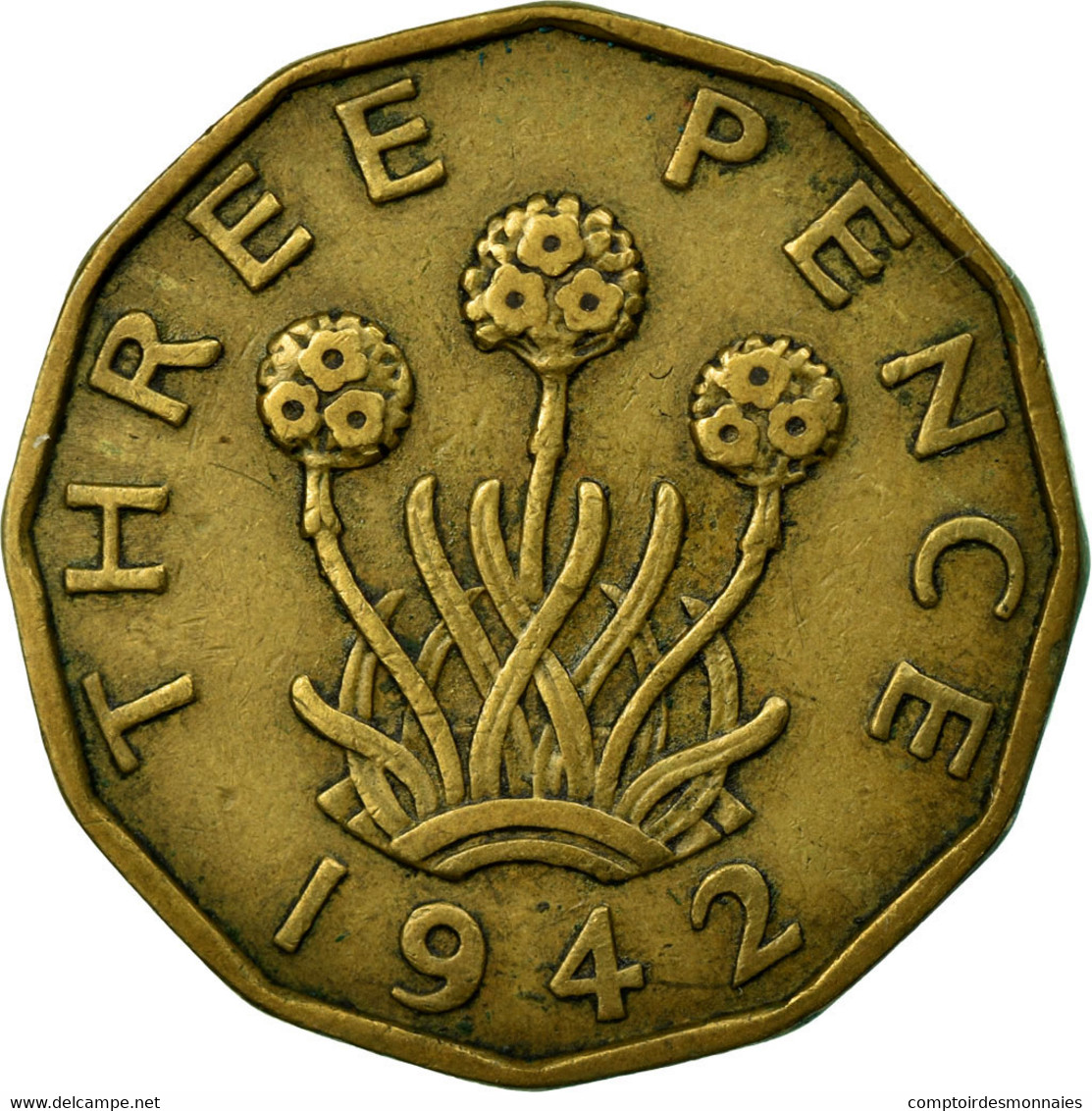 Monnaie, Grande-Bretagne, George VI, 3 Pence, 1942, TTB, Nickel-brass, KM:849 - F. 3 Pence