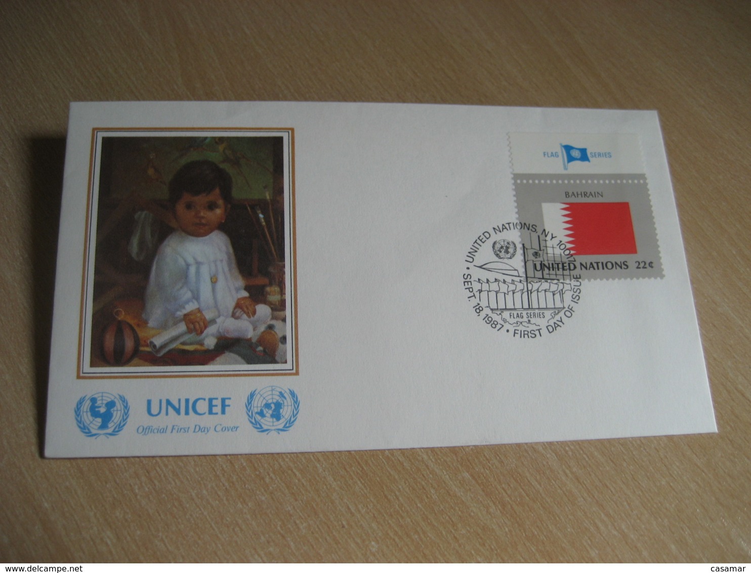 BAHRAIN New York 1987 Flag Series UNICEF Ebrahim Abu Said Painting USA United Nations - Bahreïn (1965-...)