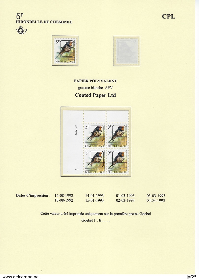 PO827**gomme Blanche CPL : Numéro De Planche 1 - 2, Coin Daté 1ère Date 14.VIII.92 + 6 Timbres + Lettre - 1985-.. Birds (Buzin)