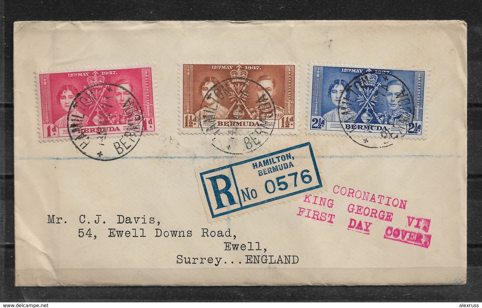 Bermuda 1937 FDC Coronation Set Registered Mail ,Unopened !!? ,VF !! (RN-7) - Bermuda