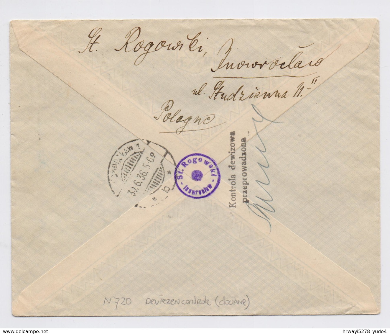 Poland 1936, Registered Cover From INOWROCLAW, With Customscontrol Cancel - Lettres & Documents