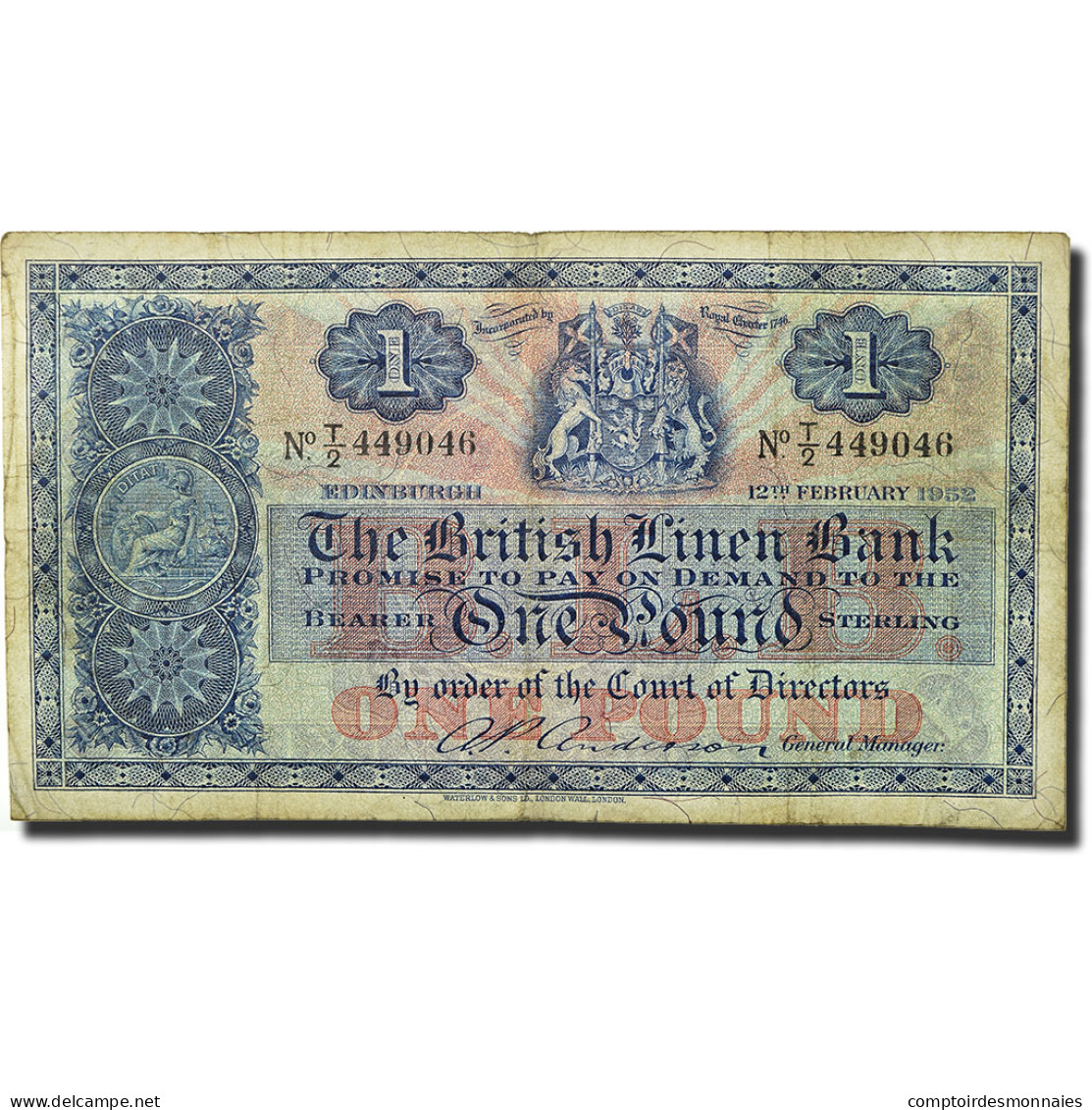 Billet, Scotland, 1 Pound, 1952, 1952-02-12, KM:157d, TB - 1 Pond