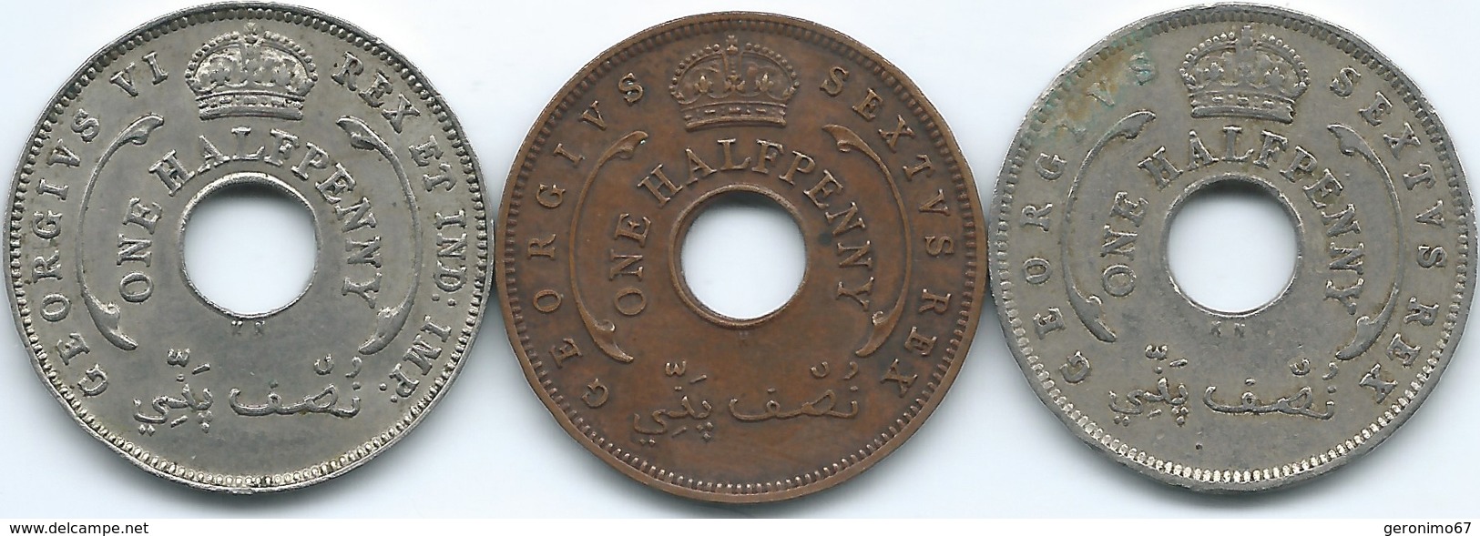 British West Africa - George VI - ½ Penny - 1937 (KM18) 1949 (KM27) & 1952 (KM27a) - Colonies