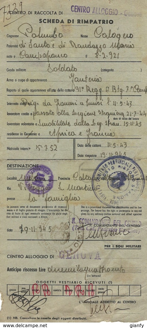 RIMPATRIO PRIGIONIERO POW LEGIONE STRANIERA FRANCIA 1945 MILENA - Poste Militaire (PM)