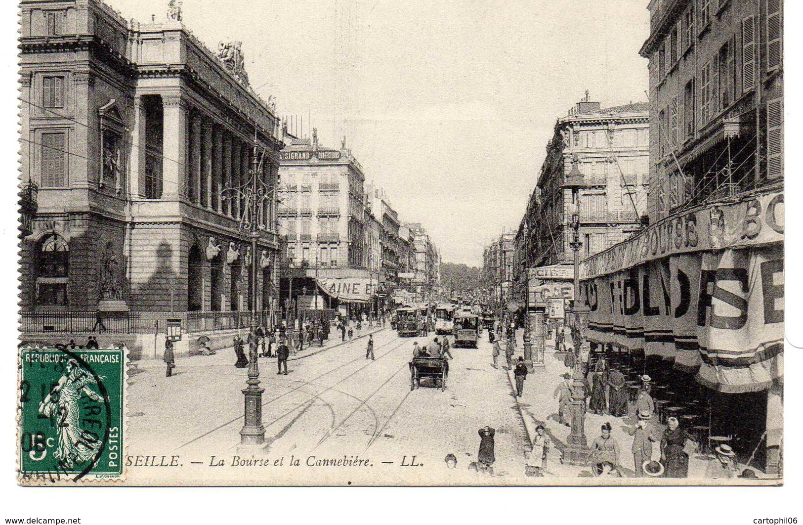 - CPA MARSEILLE (13) - La Bourse Et La Cannebière 1908 (belle Animation) - Editions Lévy - - Canebière, Centre Ville