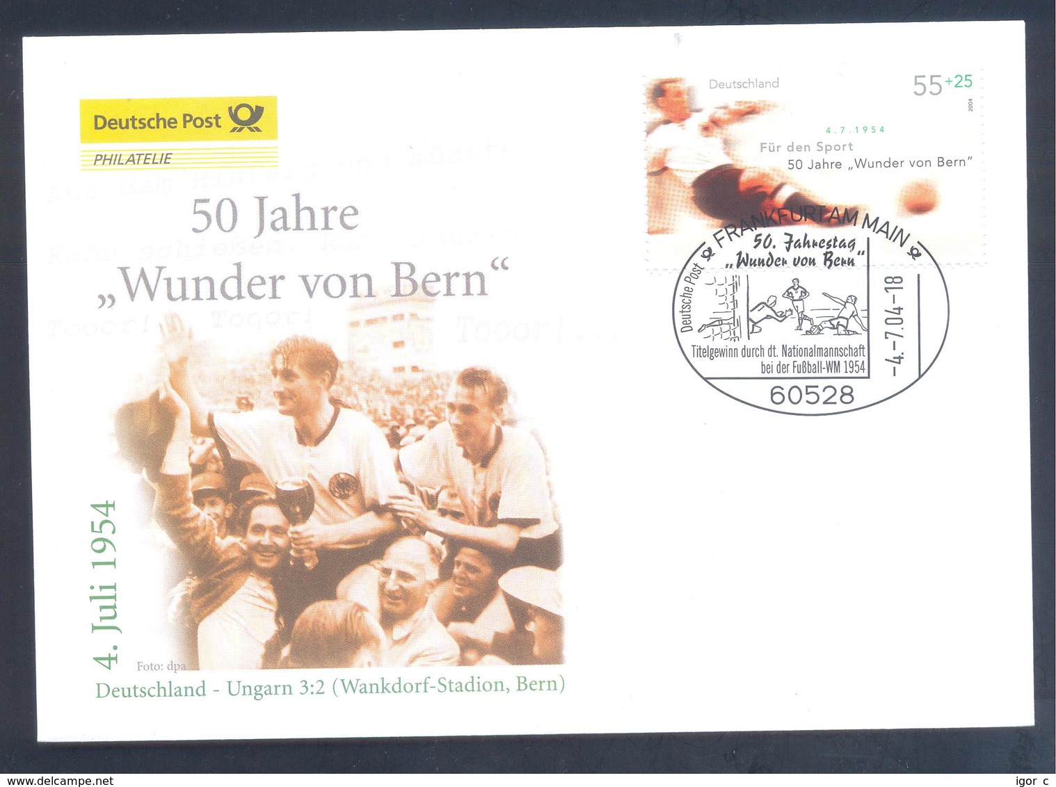 Germany 2004 Cover: Football Fussball Soccer Calcio; FIFA World Cup 1954 Miricle From Bern Wunder; Germany - Uruguay 3:2 - 1954 – Suisse