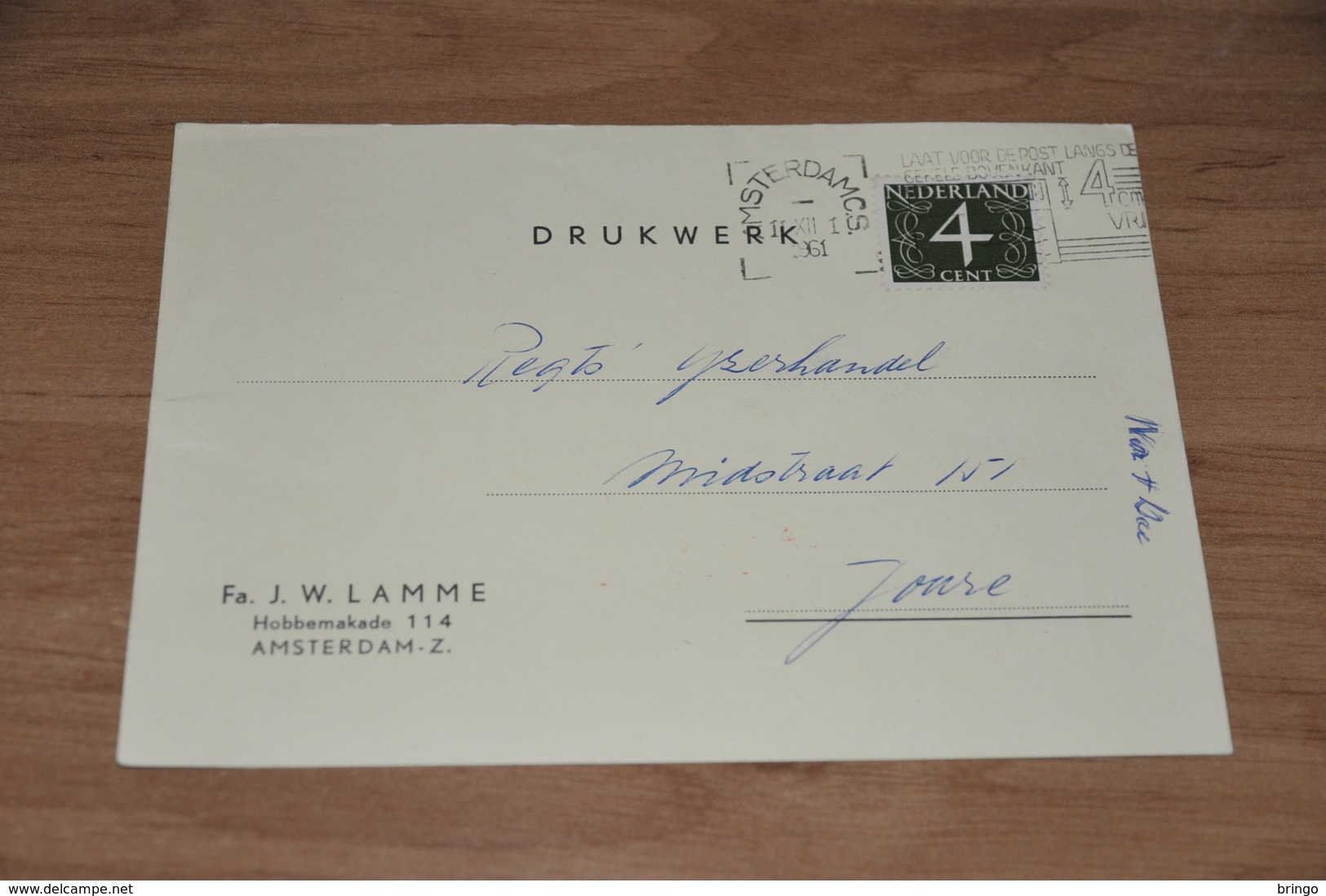 75-   BEDRIJFSKAART, FA. J.W. LAMME - AMSTERDAM-Z. - 1961 - Andere & Zonder Classificatie