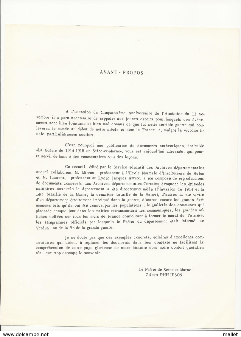 Recueil Des Archives Départementales (service éducatif, 1968) Sur La Guerre De 1914 - 1918 En Seine-et-Marne - Learning Cards