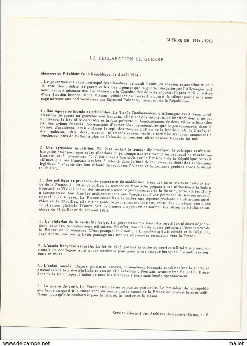 Recueil Des Archives Départementales (service éducatif, 1968) Sur La Guerre De 1914 - 1918 En Seine-et-Marne - Learning Cards