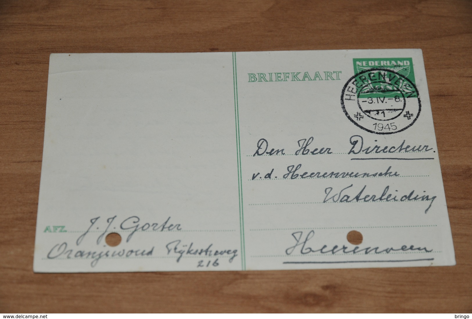 70-   BRIEFKAART MET STEMPEL HEERENVEEN - 1945 - Andere & Zonder Classificatie