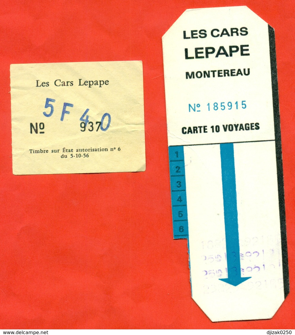 France 1992. City Montereau. Ticket For 10 Trips In The Bus.Arrow "blue" + Ticket De Bus Individuel - Europa