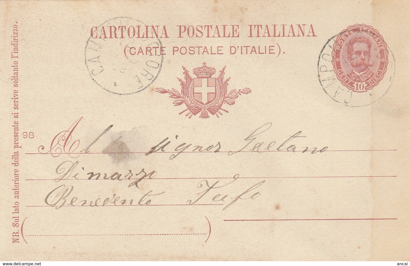 Campomaggiore. 1899. Annullo Grande Cerchio CAMPOMAGGIORE,  Su Cartolina Postale Con Testo - Poststempel