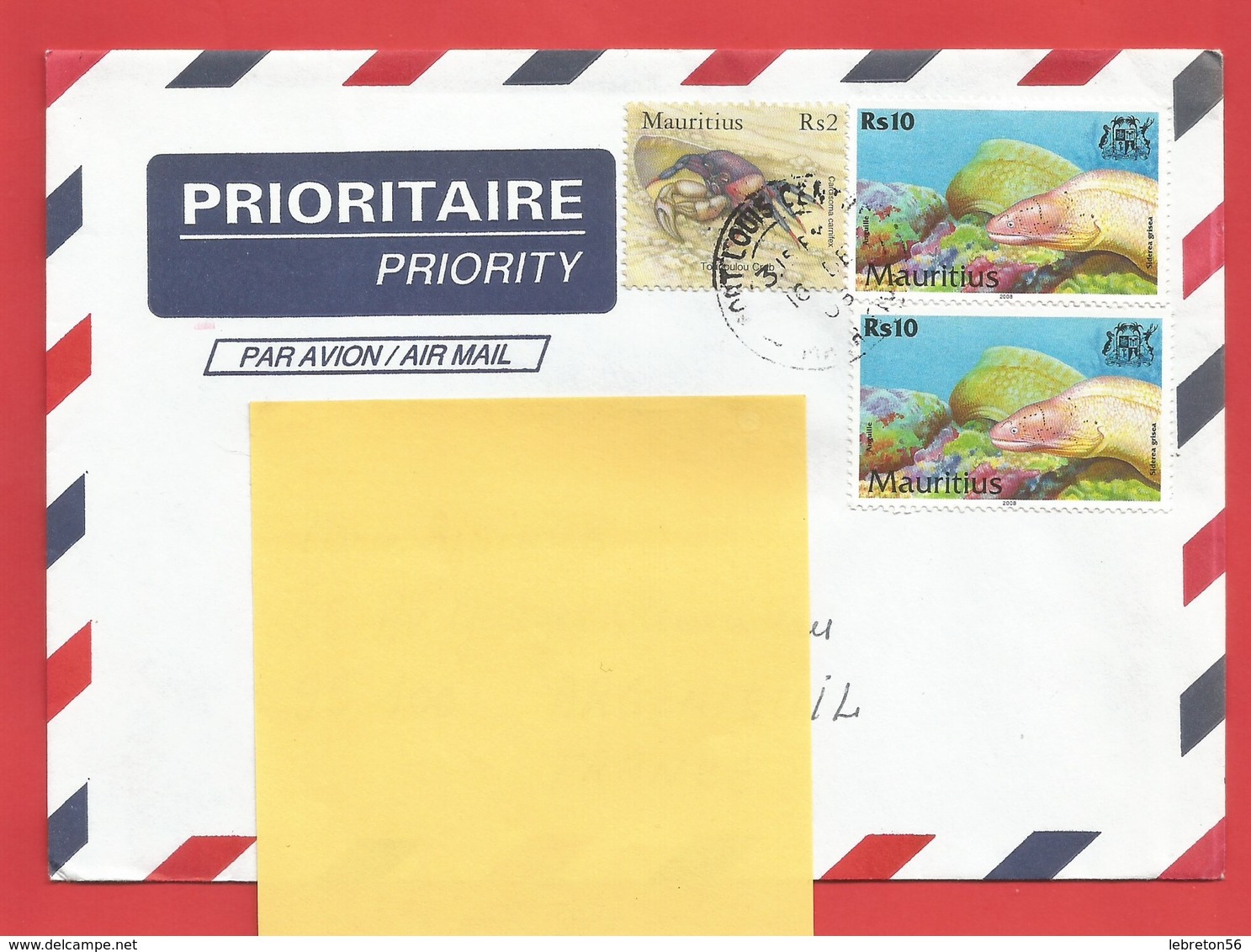 Enveloppe Timbrée ILE MAURICE  ( Mauritus Rs 10 X2 Et Rs 2 ) Port Louis Voir Photo - Maurice (1968-...)