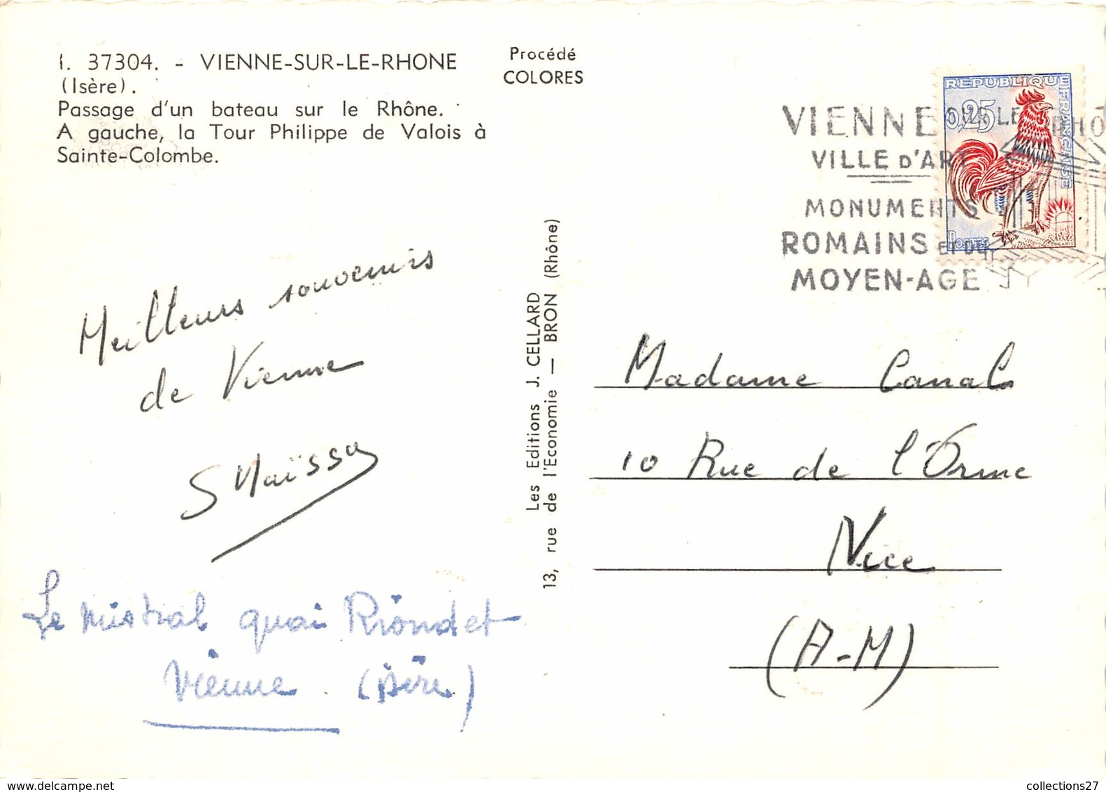 38-VIENNE-SUR-LE-RHONE- PASSAGE D'UN BATEAU SUR LE RHONE - Vienne
