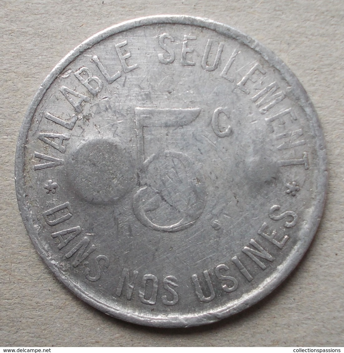 Monnaie De Nécessité - LOIRE 42 - Unieux - Ets Jacob Holtzer 5c - Contremarque Cloche Et Croissant - - Monétaires / De Nécessité