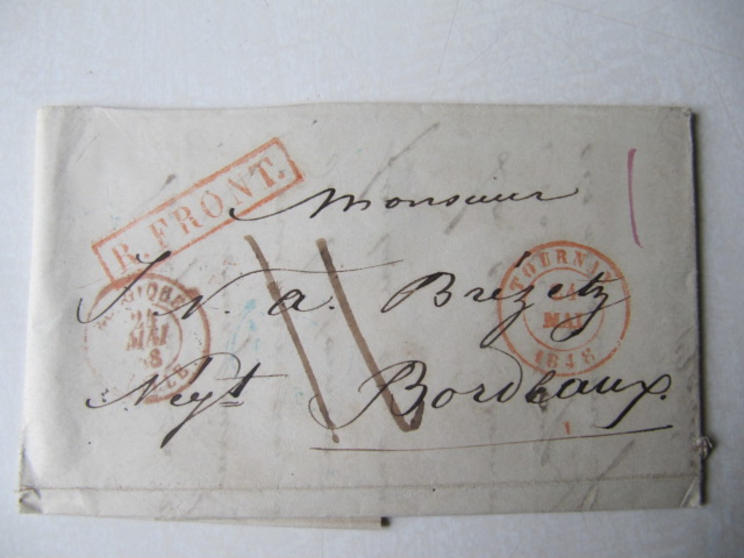 MARQUE POSTALE  LETTRE  TOURNAY  Vers  BORDEAUX 1848 - 1801-1848: Précurseurs XIX