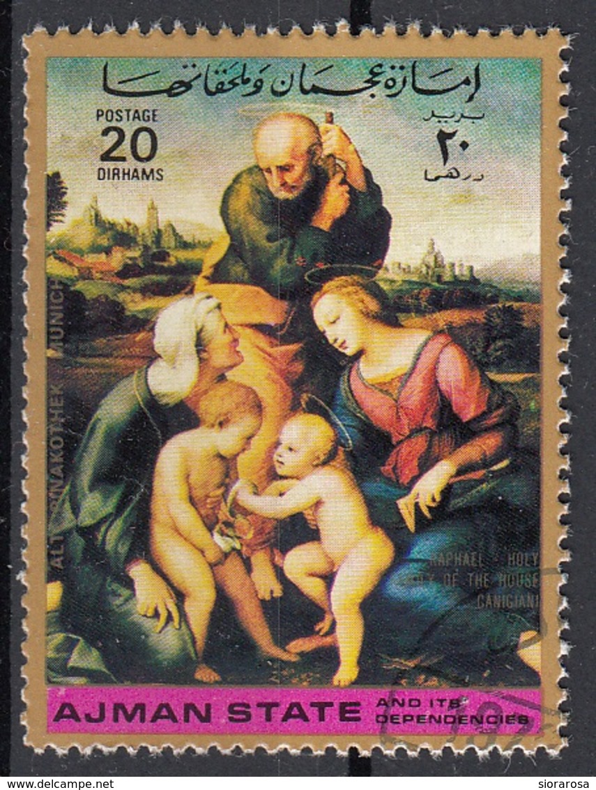 Ajman 1972 Mi. 1395  "Sacra Famiglia Canigiani" - Quadro Dipinto Raffaello Sanzio. Rinascimento Paintings Tableaux CTO - Ajman