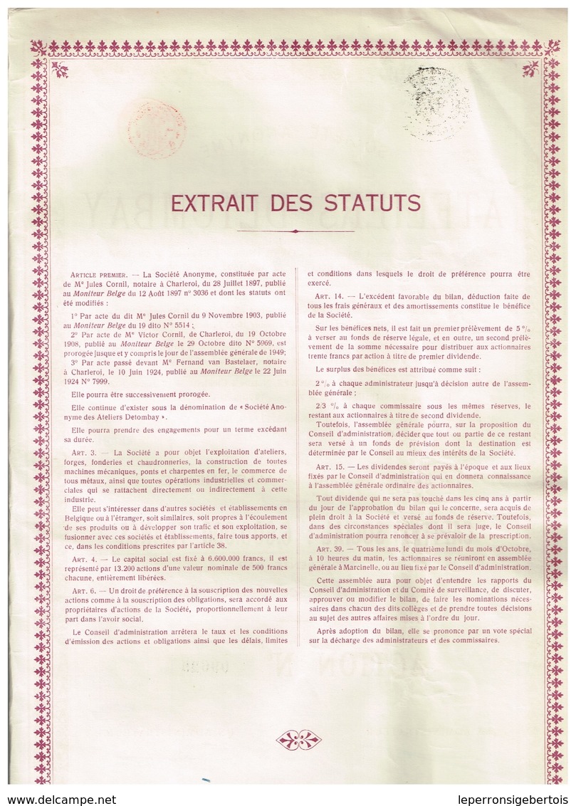 Titre Ancien -  Société Anonyme Des Ateliers Detombay - Titre De 1924 - Industrie