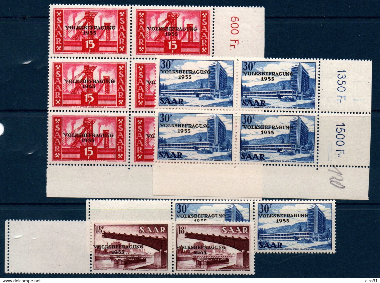 SARRE 1955 Réferendum Populaire    N° YT 344-346 ** MNH - Unused Stamps