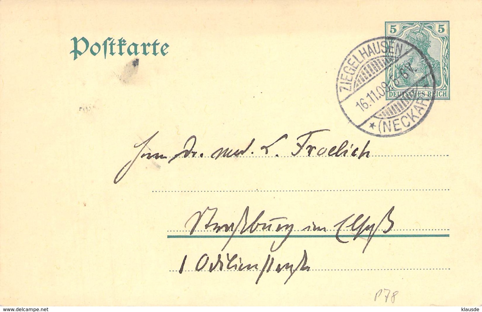 MiNr. P78 Ortsstempel Ziegelhausen (Neckar) 1909 - Postcards