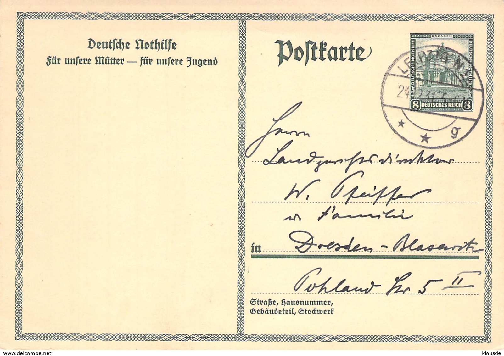 MiNr. P212/2 Ortsstempel Leipzig 1931 - Tarjetas