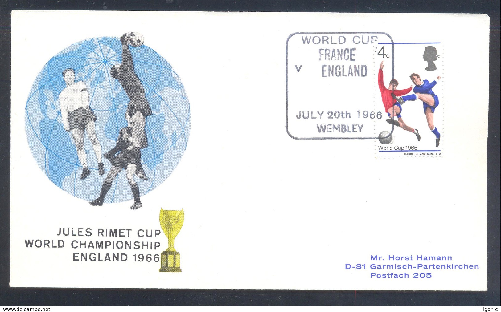 England UK 1966 Cover: Football Fussball Soccer; FIFA World Cup 1966 Jules Rimet Cup; France - England; Wembley - 1966 – England