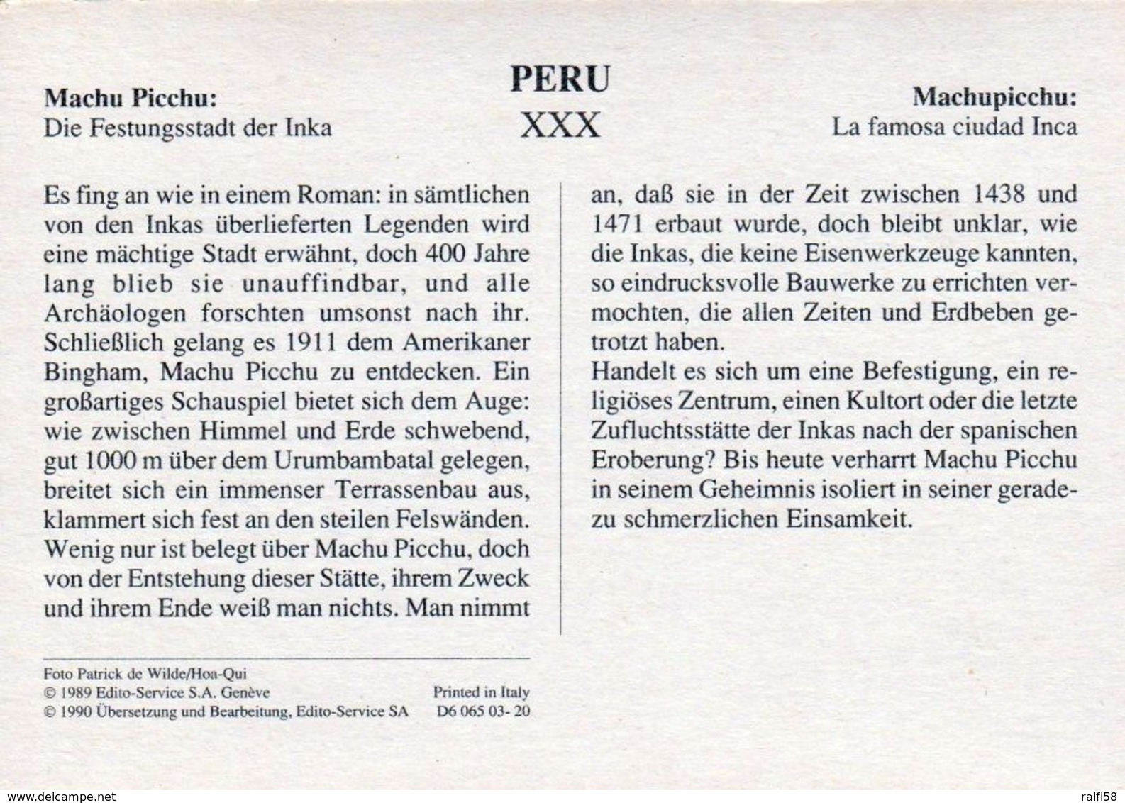 1 AK Peru * Blick Auf Machu Picchu - Seit 1983 UNESCO Weltkulturerbe - Rückseite Bedruckt In Deutsch - Siehe Scan * - Peru