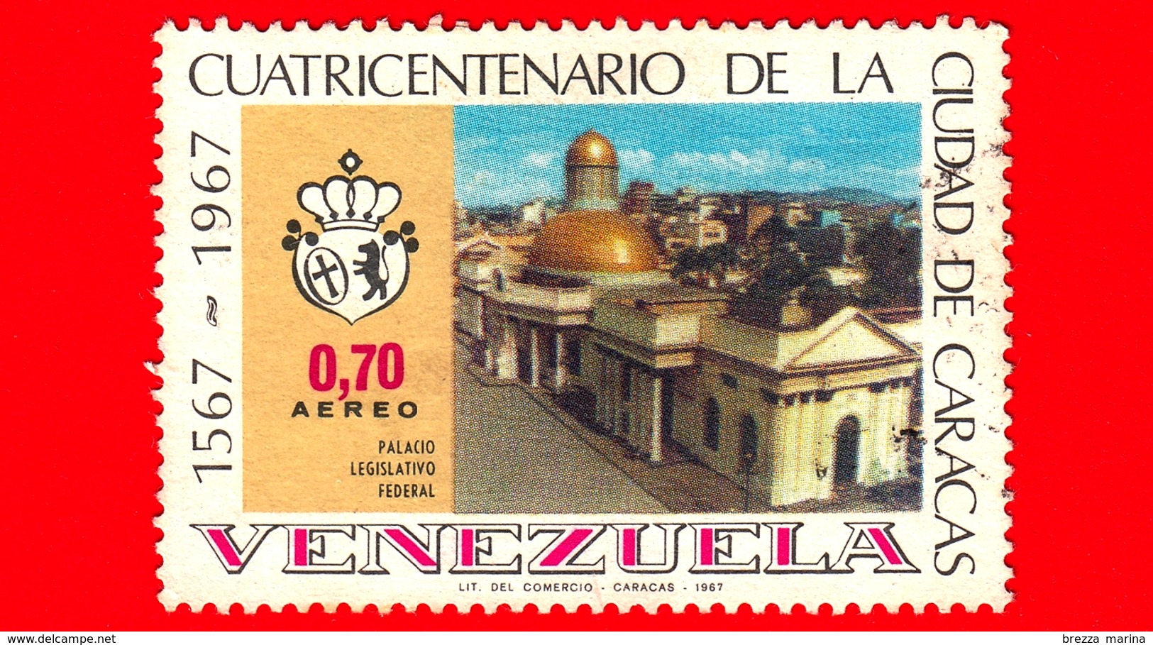 VENEZUELA - Usato - 1967 - 400 Anni Di Caracas - Palazzo Legislativo - 0.70 - P.aerea - Venezuela