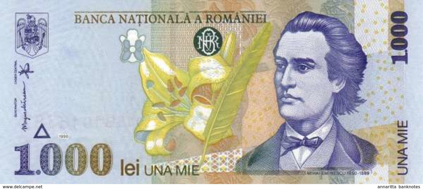 ROMANIA 1000 LEI 1998 P-106b UNC WMK: TILTING BNR. [RO266b] - Roemenië