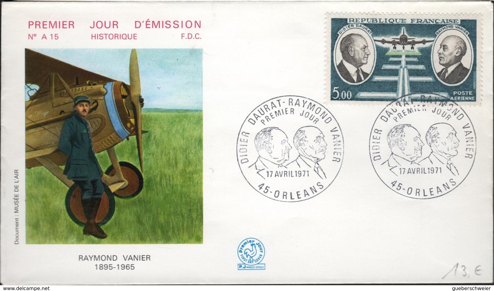 FDC 258 - FRANCE PA N° 46 Daurat Et Vanier Sur FDC 1971 - 1970-1979