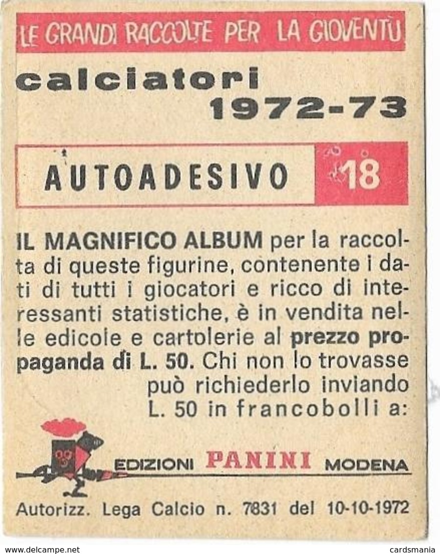 SCUDETTO ATALANTA PANINI 1972/73 N° 18 Nuovo Con Velina - Edizione Italiana