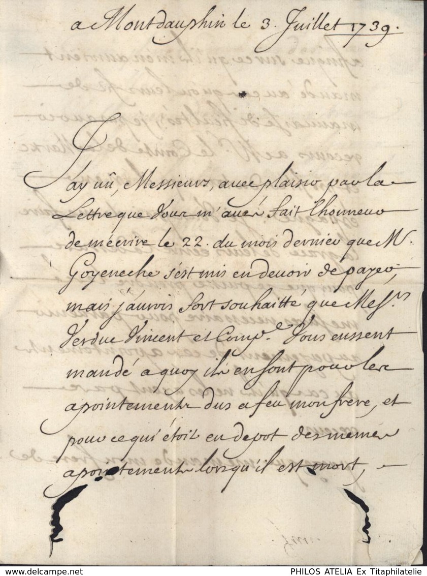 1739 De Mont Dauphin Manuscrit 05 Lenain 1a Sur Lettre Pour Marseille Taxe Manuscrite 9 - 1701-1800: Précurseurs XVIII