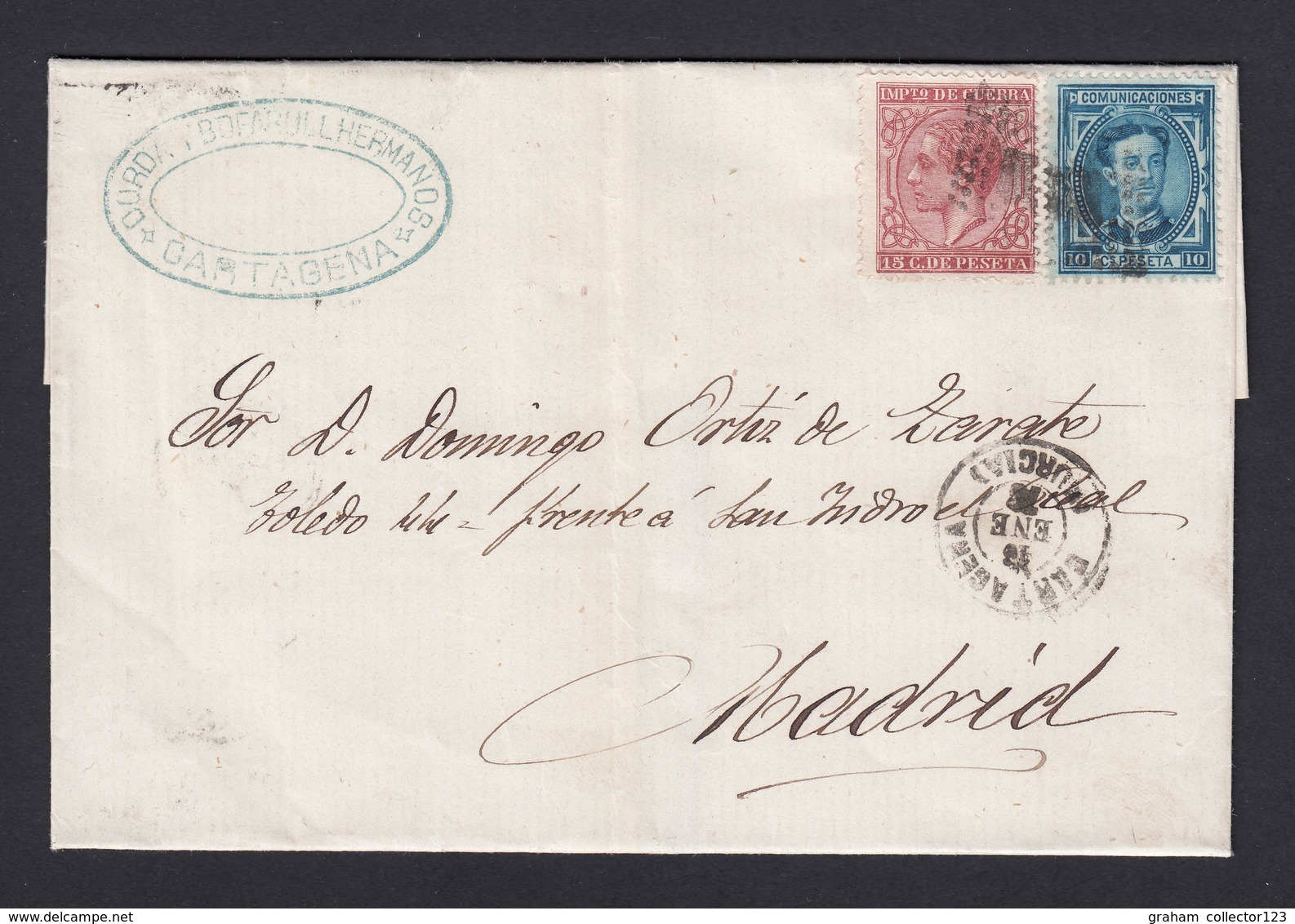 Espana Spain Spanish Cover Lettre Outer Wrapper Cartagena Murcia To Madrid 1870s - Lettres & Documents