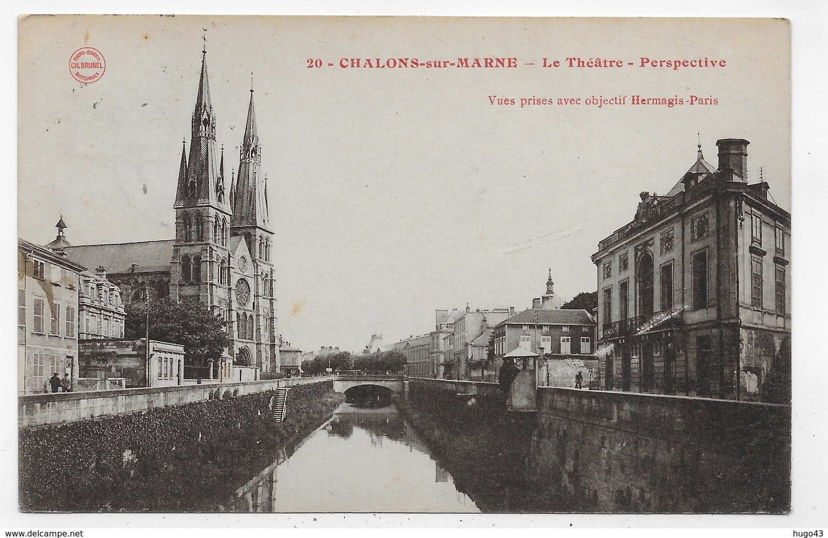 (RECTO / VERSO) CHALONS SUR MARNE - N° 20 - LE THEATRE - PERSPECTIVE - VUESPRISES AVEC OBJECTIF HERMAGIS - CPA VOYAGEE - Châlons-sur-Marne