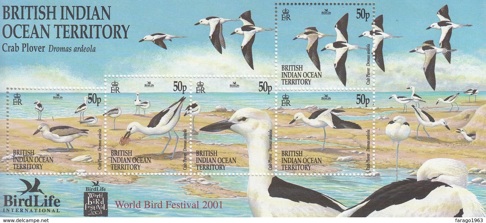 2001 British Indian Ocean Territory  Birdlife International Crab Plover Bird Oiseaux Miniature Sheet Of 6 MNH - British Indian Ocean Territory (BIOT)