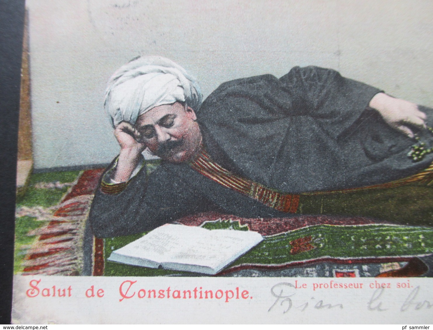 Türkei / Österreich Levante Nr. 44 Auf PK Salut De Constantinople Le Professeur Chez Soi. 1905 In Den Elsass Gesendet! - Levant Autrichien